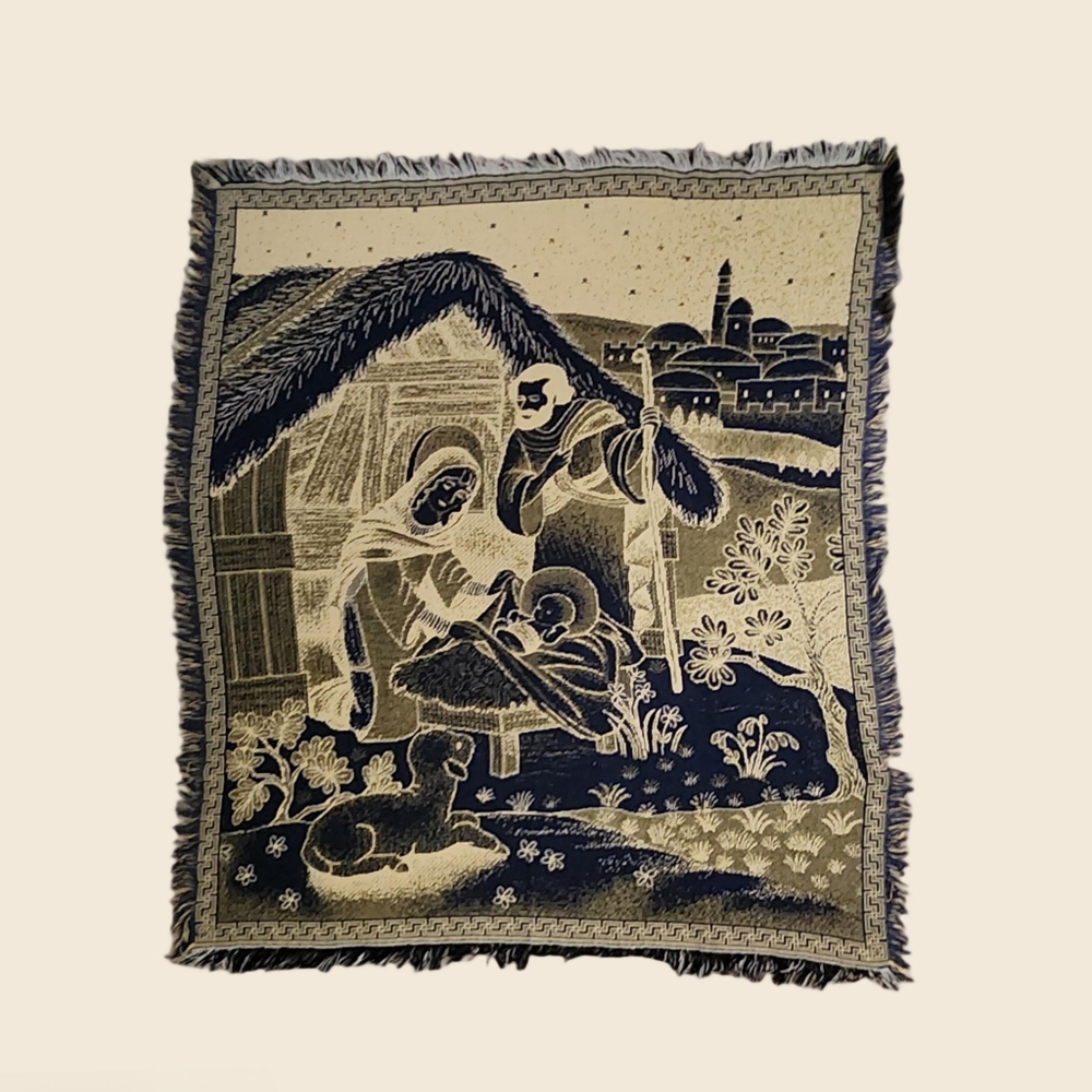Nativity Scene Woven Tapestry Blanket - Picture 2 of 3